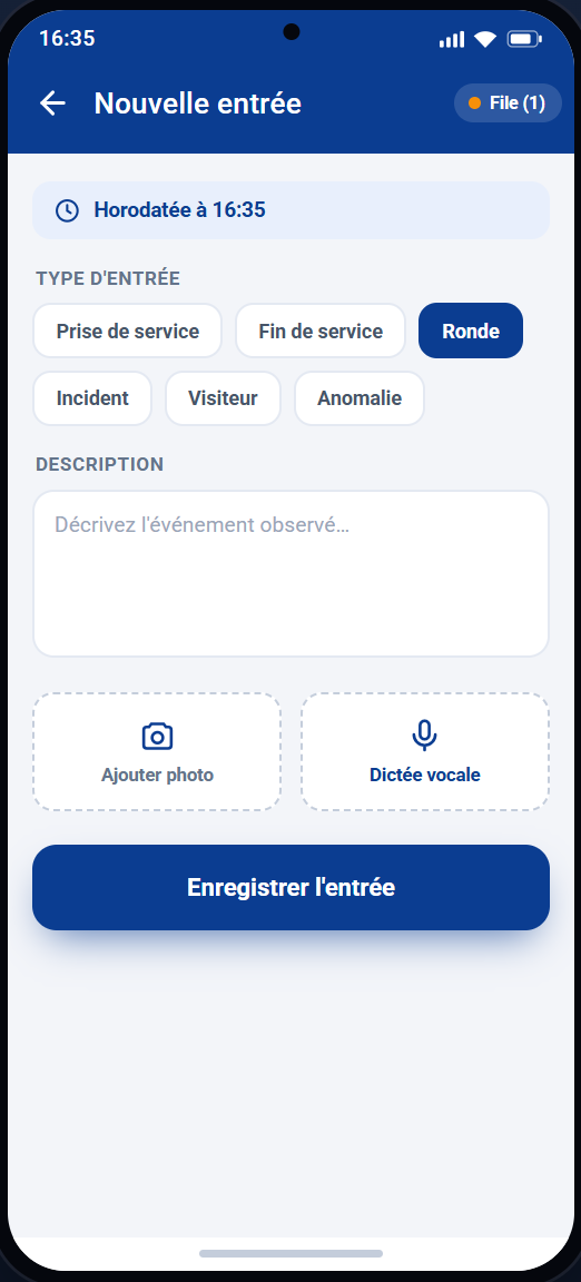 Main courante avec dictée vocale